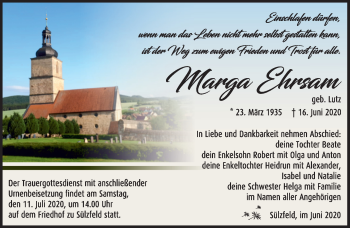 Traueranzeige von Marga Ehrsam von Südthüringer Presse