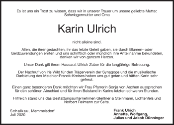 Traueranzeige von Karin Ulrich von Neue Presse Coburg