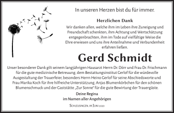 Traueranzeige von Gerd Schmidt von Südthüringer Presse