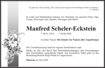 Traueranzeige von Manfred Scheler-Eckstein von Südthüringer Presse