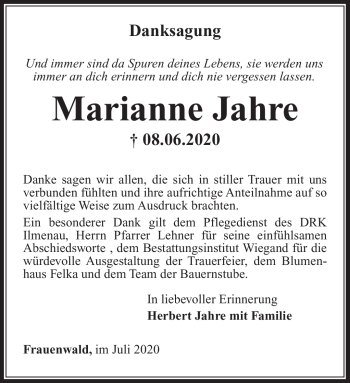 Traueranzeige von Marianne Jahre von Südthüringer Presse