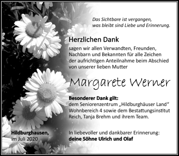 Traueranzeige von Margarete Werner von Südthüringer Presse
