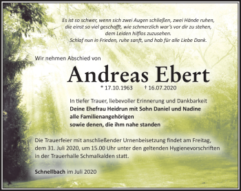 Traueranzeige von Andreas Ernst von Südthüringer Presse