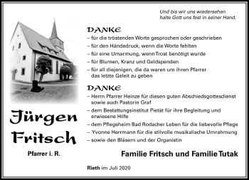 Traueranzeige von Jürgen Fritsch von Südthüringer Presse