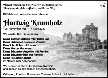 Traueranzeige von Hartwig Krumholz von Südthüringer Presse