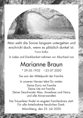Traueranzeige von Marianne Braun von Frankenpost
