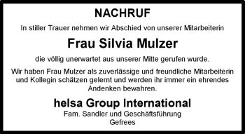 Traueranzeige von Silvia Mulzer von Frankenpost