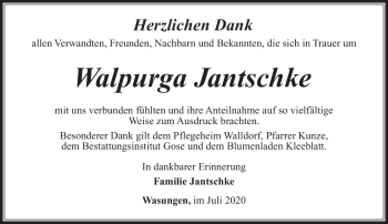 Traueranzeige von Walpurga Jantschke von Südthüringer Presse