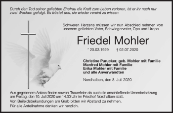 Traueranzeige von Friedel Mohler von Neue Presse Coburg