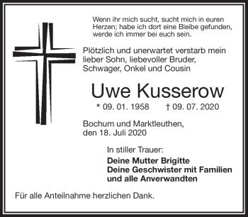 Traueranzeige von Uwe Kusserow von Frankenpost