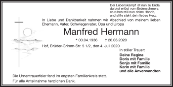 Traueranzeige von Manfred Hermann von Frankenpost