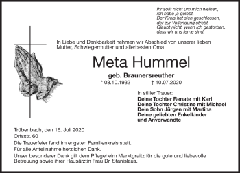 Traueranzeige von Meta Hummel von Neue Presse Coburg