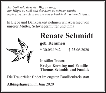 Traueranzeige von Renate Schmidt von Südthüringer Presse