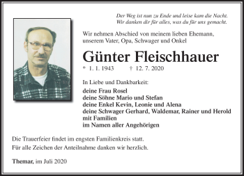 Traueranzeige von Günter Fleischhauer von Südthüringer Presse