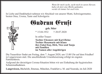 Traueranzeige von Gudrun Ernst von Südthüringer Presse