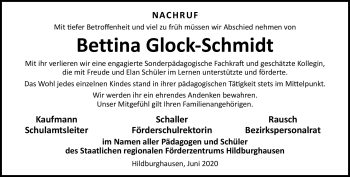 Traueranzeige von Bettina Glock-Schmidt von Südthüringer Presse
