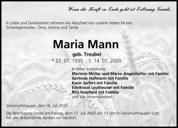 Traueranzeige von Maria Mann von Neue Presse Coburg