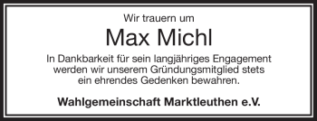 Traueranzeige von Max Michl von Frankenpost