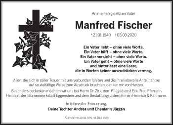 Traueranzeige von Manfred Fischer von Südthüringer Presse