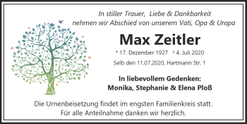 Traueranzeige von Max Zeitler von Frankenpost