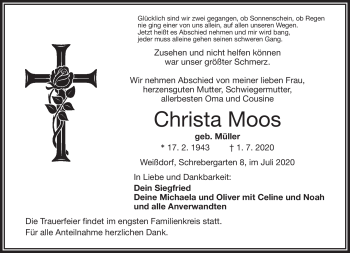 Traueranzeige von Christa Moos von Frankenpost