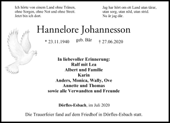 Traueranzeige von Hannelore Johannesson von Neue Presse Coburg