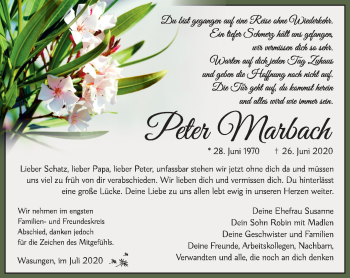 Traueranzeige von Peter Marbach von Südthüringer Presse