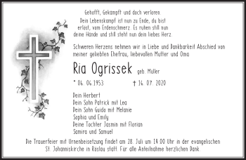 Traueranzeige von Ria Ogrissek von Frankenpost
