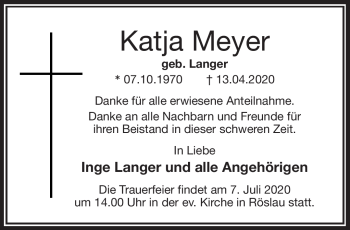 Traueranzeige von Katja Meyer von Frankenpost