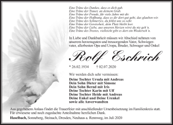 Traueranzeige von Rolf Eschrich von Südthüringer Presse