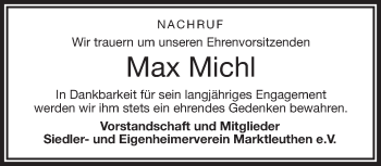 Traueranzeige von Max Michl von Frankenpost