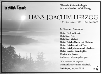 Traueranzeige von Hans-Jochim Herzog von Südthüringer Presse