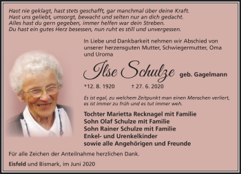 Traueranzeige von Ilse Schulze von Südthüringer Presse
