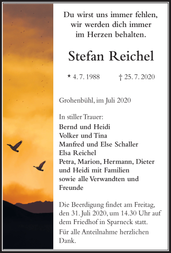 Traueranzeige von Stefan Reichel von Frankenpost