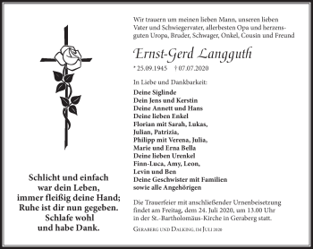 Traueranzeige von Ernst-Gerd Langguth von Südthüringer Presse