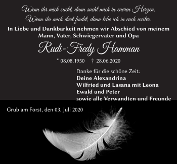 Traueranzeige von Rudi-Fredy Hamman von Neue Presse Coburg