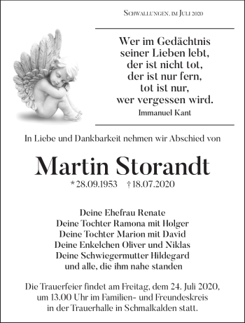 Traueranzeige von Martin Storandt von Südthüringer Presse