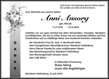 Traueranzeige von Anni Ansorg von Südthüringer Presse