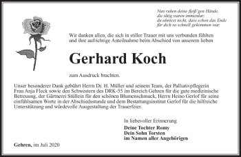 Traueranzeige von Gerhard Koch von Südthüringer Presse