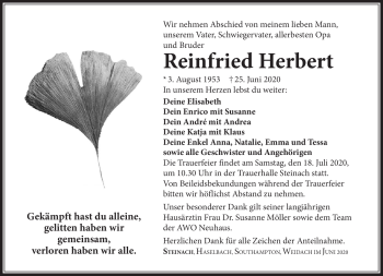 Traueranzeige von Reinfried Herbert von Südthüringer Presse