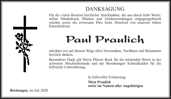 Traueranzeige von Paul Praulich von Südthüringer Presse