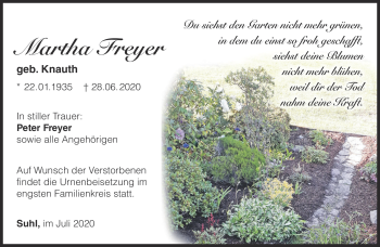 Traueranzeige von Martha Freyer von Südthüringer Presse