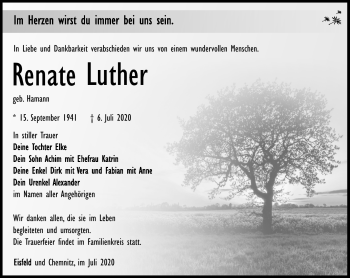 Traueranzeige von Renate Luther von Südthüringer Presse
