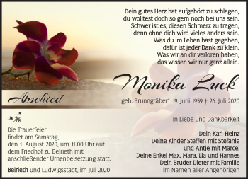 Traueranzeige von Monika Luck von Südthüringer Presse