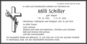 Traueranzeige von Milli Schiller von Frankenpost
