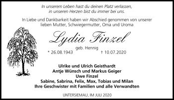 Traueranzeige von Lydia Finzel von Neue Presse Coburg