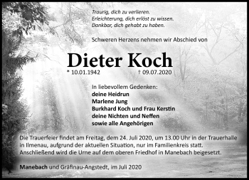 Traueranzeige von Dieter Koch von Südthüringer Presse