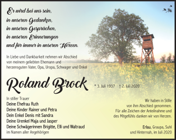 Traueranzeige von Roland Brock von Südthüringer Presse