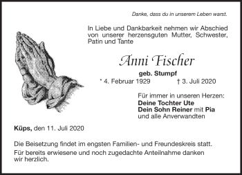 Traueranzeige von Anni Fischer von Neue Presse Coburg