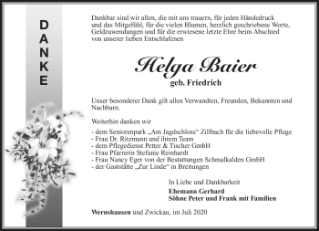 Traueranzeige von Helga Baier von Südthüringer Presse